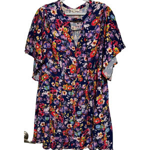 Umgee USA Women's Blue Floral‎ Purple Yellow Cold Shoulder Dress Size XL